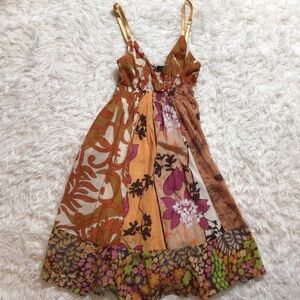 Planet Gold Y2K 100% Cotton Summer Dress Spaghetti Strap Smock Lined Small Boho